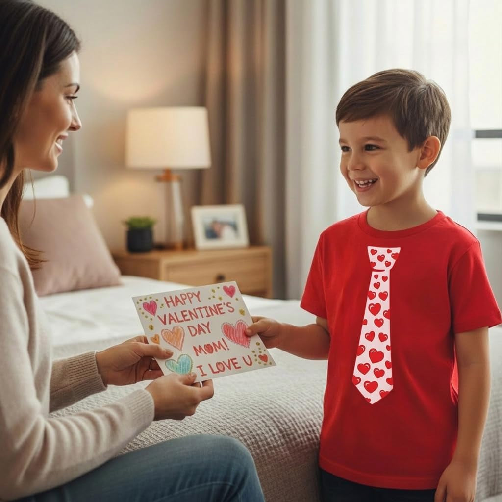 Red Hearts Tie for Valentine'S Day Love Youth Kids T-Shirt